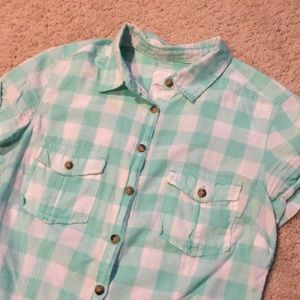 H&M Mint and White Plaid Top
